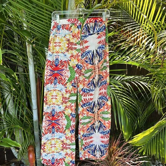MIROA Tropical Floral Colorful Print Wide Leg Pants size small - Picture 2 of 7